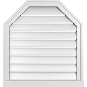 26 in. x 28 in. Octagonal Top Surface Mount PVC Gable Vent: Functional with Brickmould Sill Frame