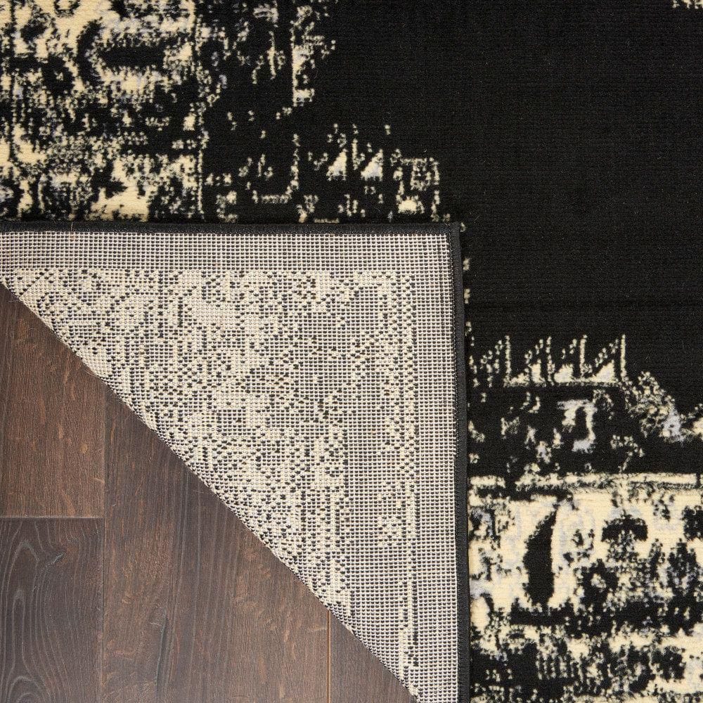 Black and Cream Synthetic Medallion Rectangular Area Rug 7' x 10'
