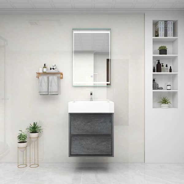 BV Better Vanity Saggie 24 in. W x 20 in. D x 28 in. H Single Sink Floating Bath Vanity in Smoke Oak with White Acrylic Top