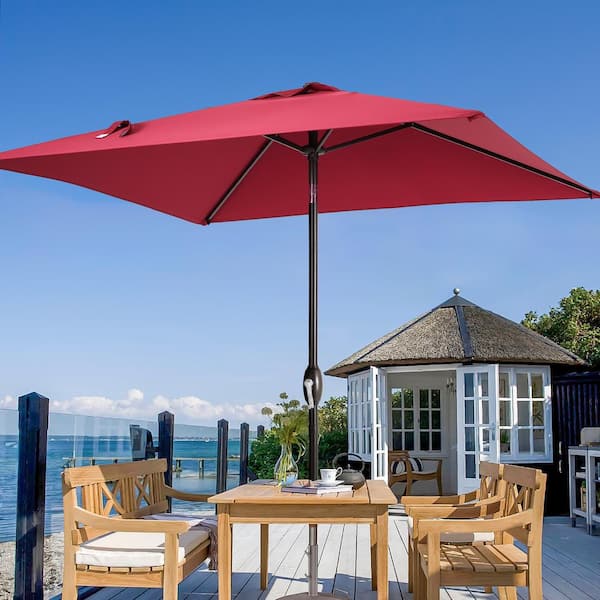 JOYESERY 6.5 ft. x 6.5 ft. Square Patio Market Umbrella with UPF50+, Tilt Function and Wind-Resistant Design, Wine Red