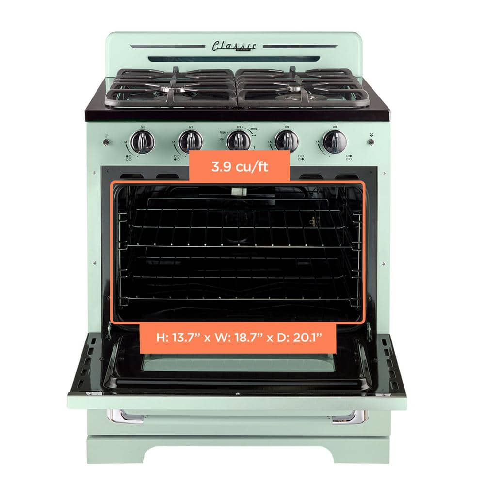 Summer Mint Green 30" Retro Freestanding Gas Range with Convection Oven