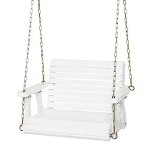 1-Person 31 in. White Wood Patio Porch Swing with Adjustable Chains, Support 440 lbs. Durable PU Coating