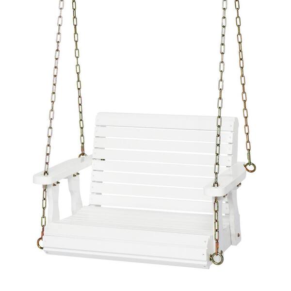 VINGLI 1-Person 31 in. White Wood Patio Porch Swing with Adjustable Chains, Support 440 lbs. Durable PU Coating