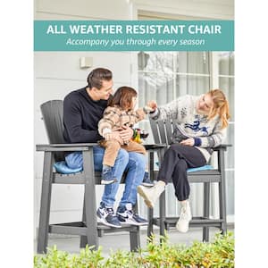 Balcony Chair Plastic Tall Adirondack Chair Set of 2 Outdoor Adirondack Barstools with Connecting Tray in Gray