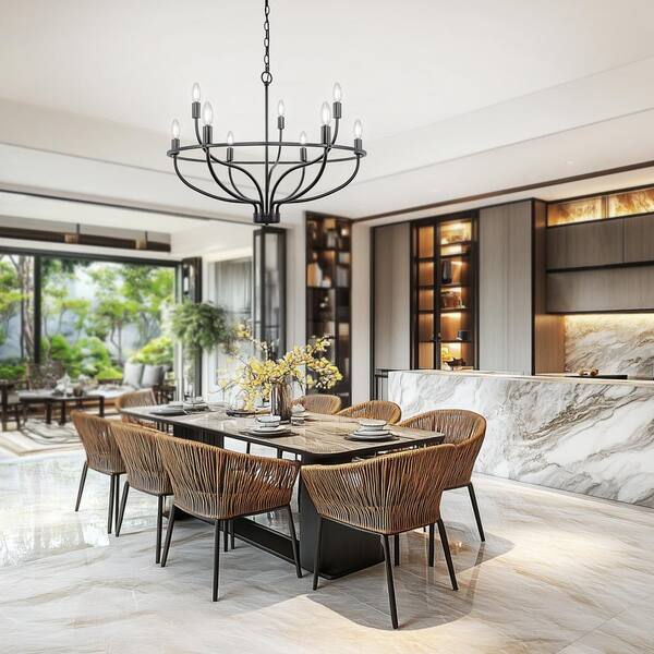 YANSUN 9-Light Farmhouse Black Chandelier with Island Circle