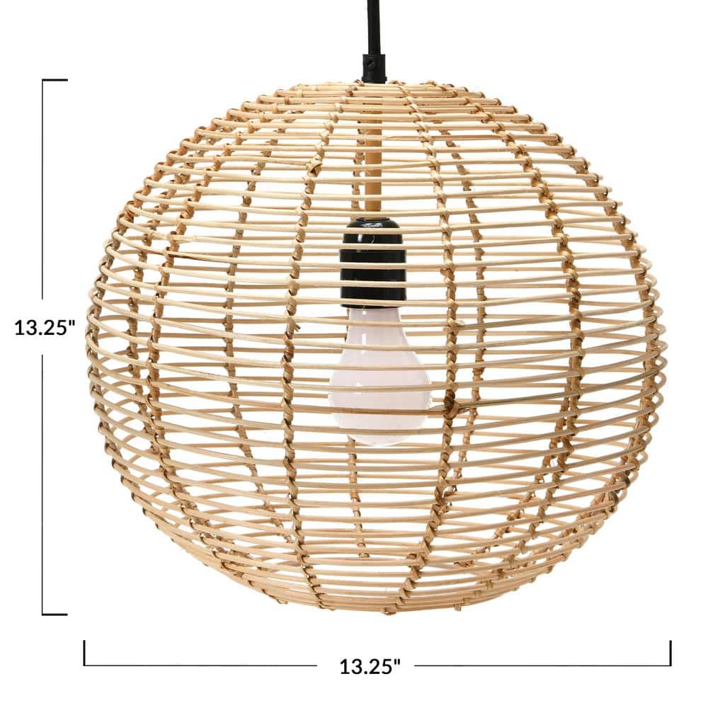 Natural Handwoven Rattan Globe Pendant Light, 13.25"