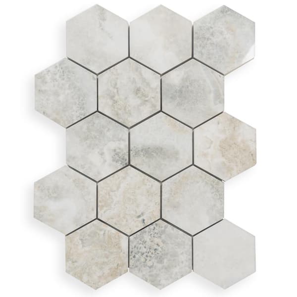 Apollo Tile Splendor 4 in. x 0.41 in. Polished Beige Porcelain Mosaic Hexagon Wall & Floor Sample Tile (0.14 sq. ft./case) (1-pack)