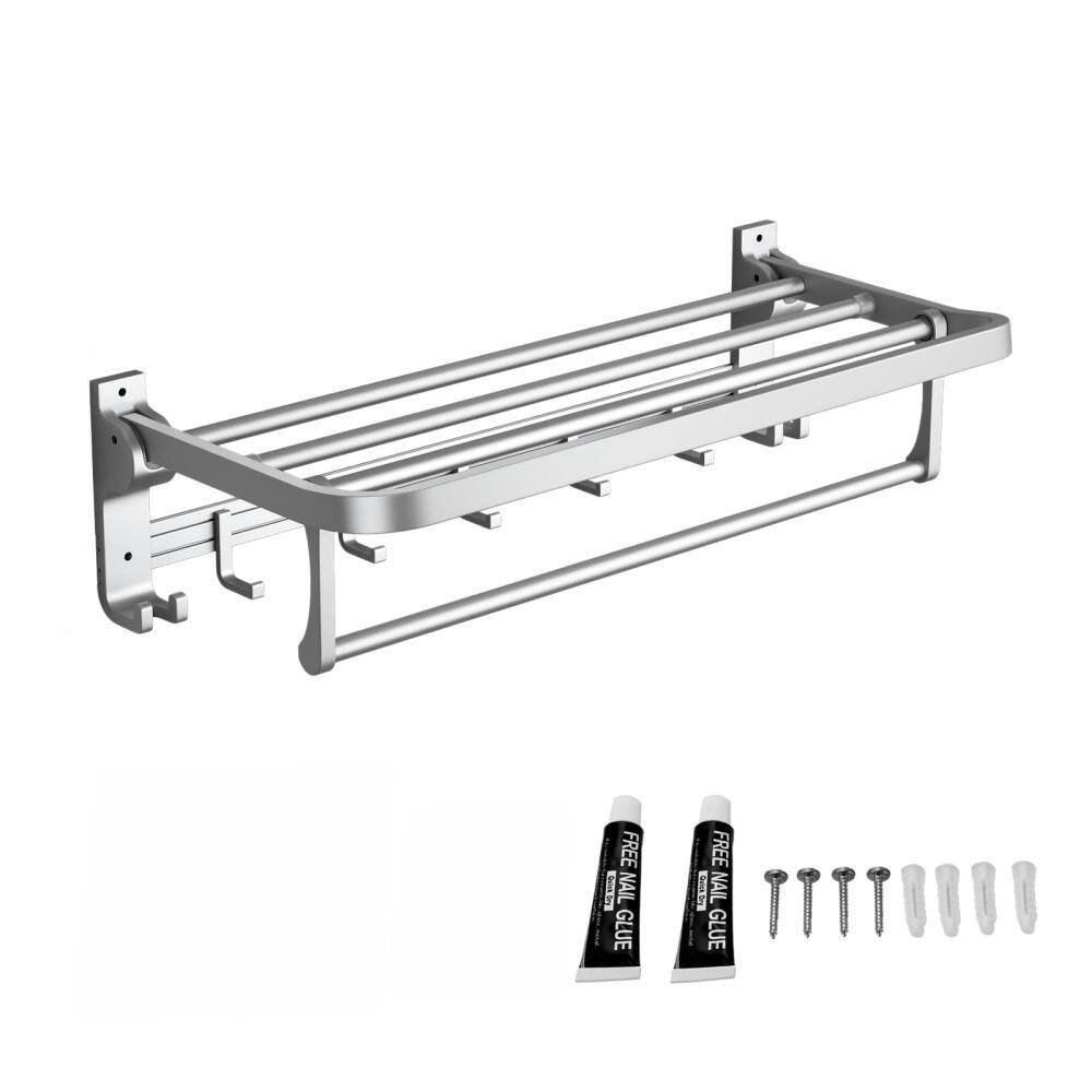 24 in. Wall Mounted Towel Rack with Towel Bar Holder and Movable Hooks for Bathroom, Lavatory, Silver price history on PriceWatchPro
