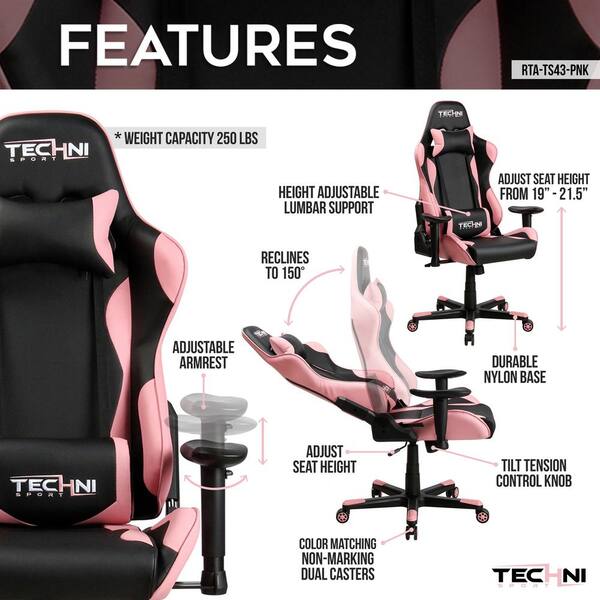 Techni Sport Pink Gaming Chair RTA-TS43-PNK - The Home Depot