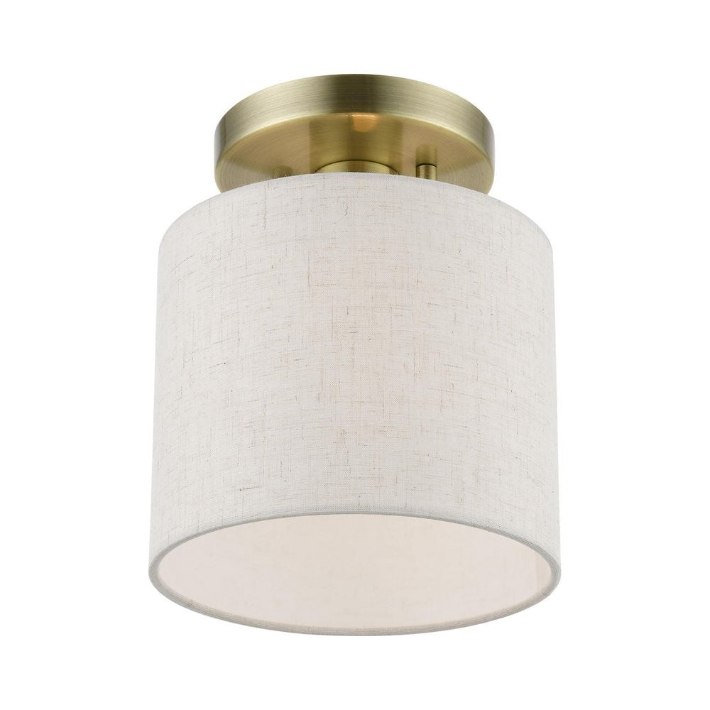Antique Brass Petite Drum Semi-Flush Mount Light