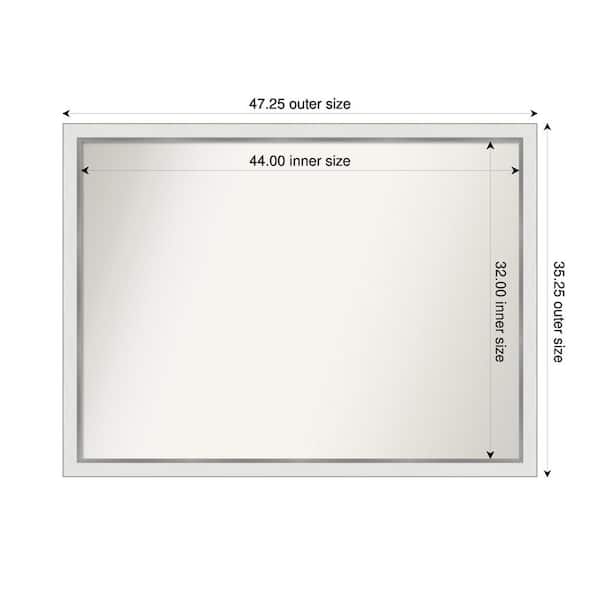 Amanti Art Medium Rectangle Satin White Silver Casual Mirror (35 in. H x 47 in. W)