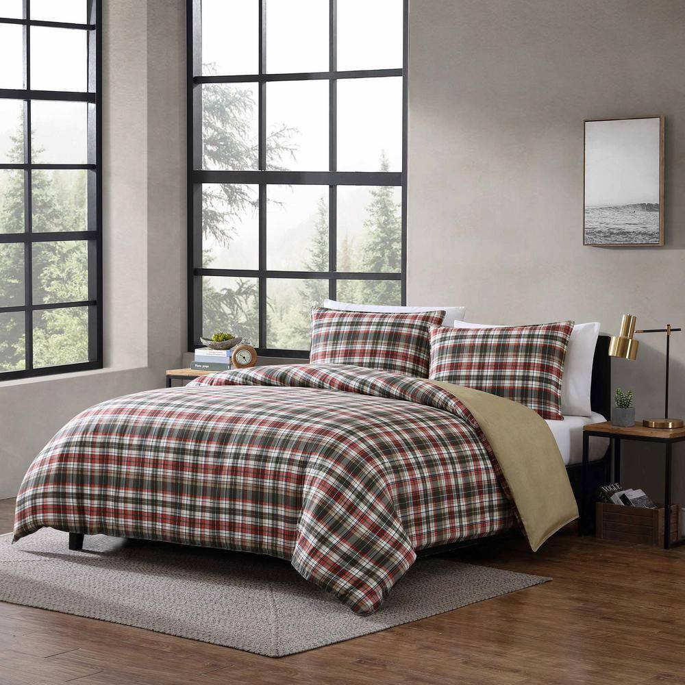 Astoria Plaid Red Microfiber King Duvet Set