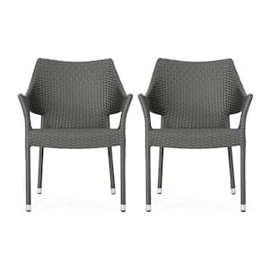 Cliff Grey Faux Rattan Outdoor Dining Chair (Set of 2)