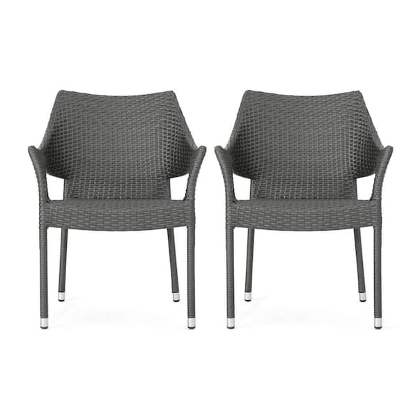 Noble House Cliff Grey Faux Rattan Outdoor Dining Chair (Set of 2)