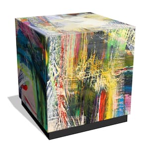 "Graffiti Rock Star II" by Jodi Fuchs Printed Multi Color Art Glass Square Side Table with Plinth Base, 22''x22''