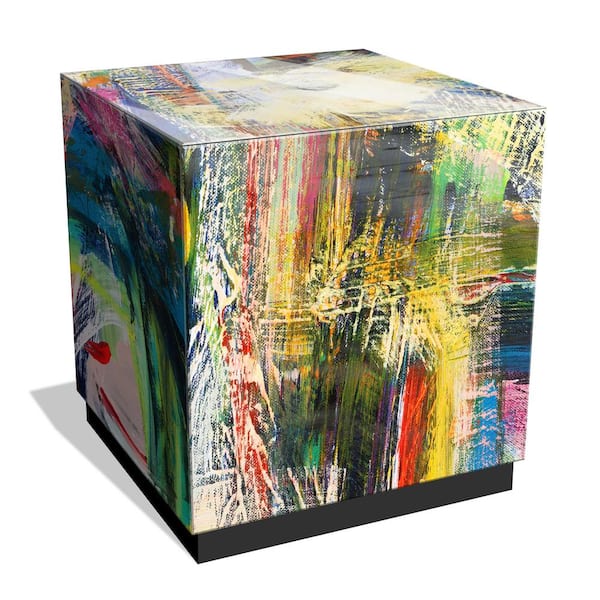 Empire Art Direct "Graffiti Rock Star II" by Jodi Fuchs Printed Multi Color Art Glass Square Side Table with Plinth Base, 22''x22''