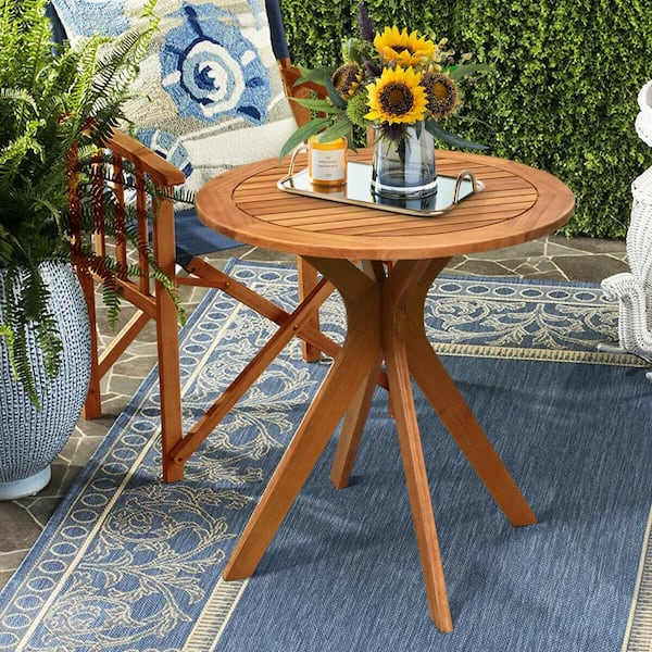 FORCLOVER 27 in. Outdoor Round Solid Wood Side Table