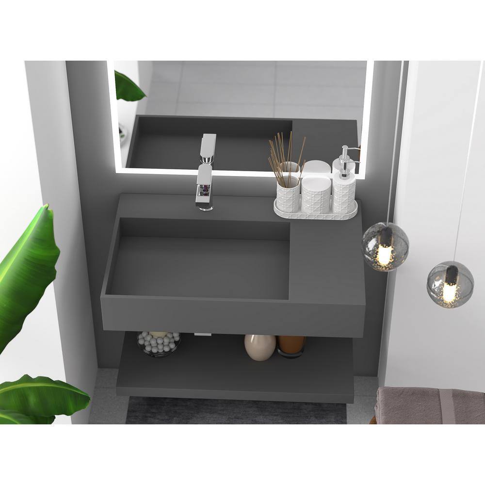 Gray Stone Wall-Mounted Rectangular Vessel Sink