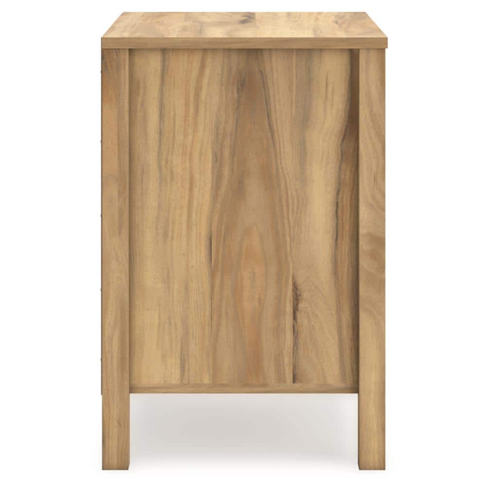 Light Brown 2-Drawer Transitional Nightstand with Bronze Knobs