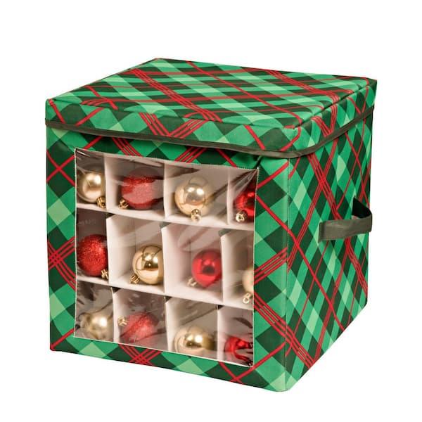 HoneyCanDo Red and Green Plaid Ornament Storage Cube (48Ornaments