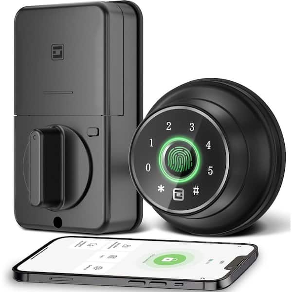 4-in-1 Corded Aluminum Smart Lock Deadbolt Biometric & Key Access in Black