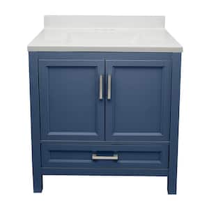 Nevado 31 in. W x 22 in. D x 36 in. H Bath Vanity in Navy Blue with Cultured Marble White Top