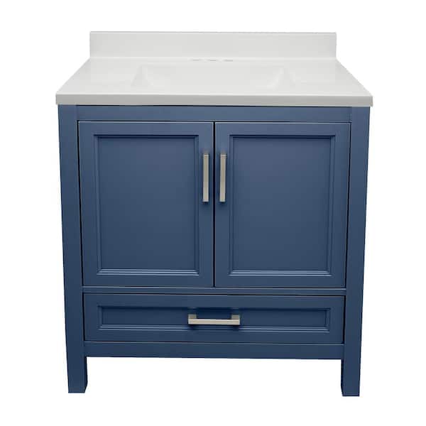 Ella Nevado 31 in. W x 22 in. D x 36 in. H Bath Vanity in Navy Blue with Cultured Marble White Top
