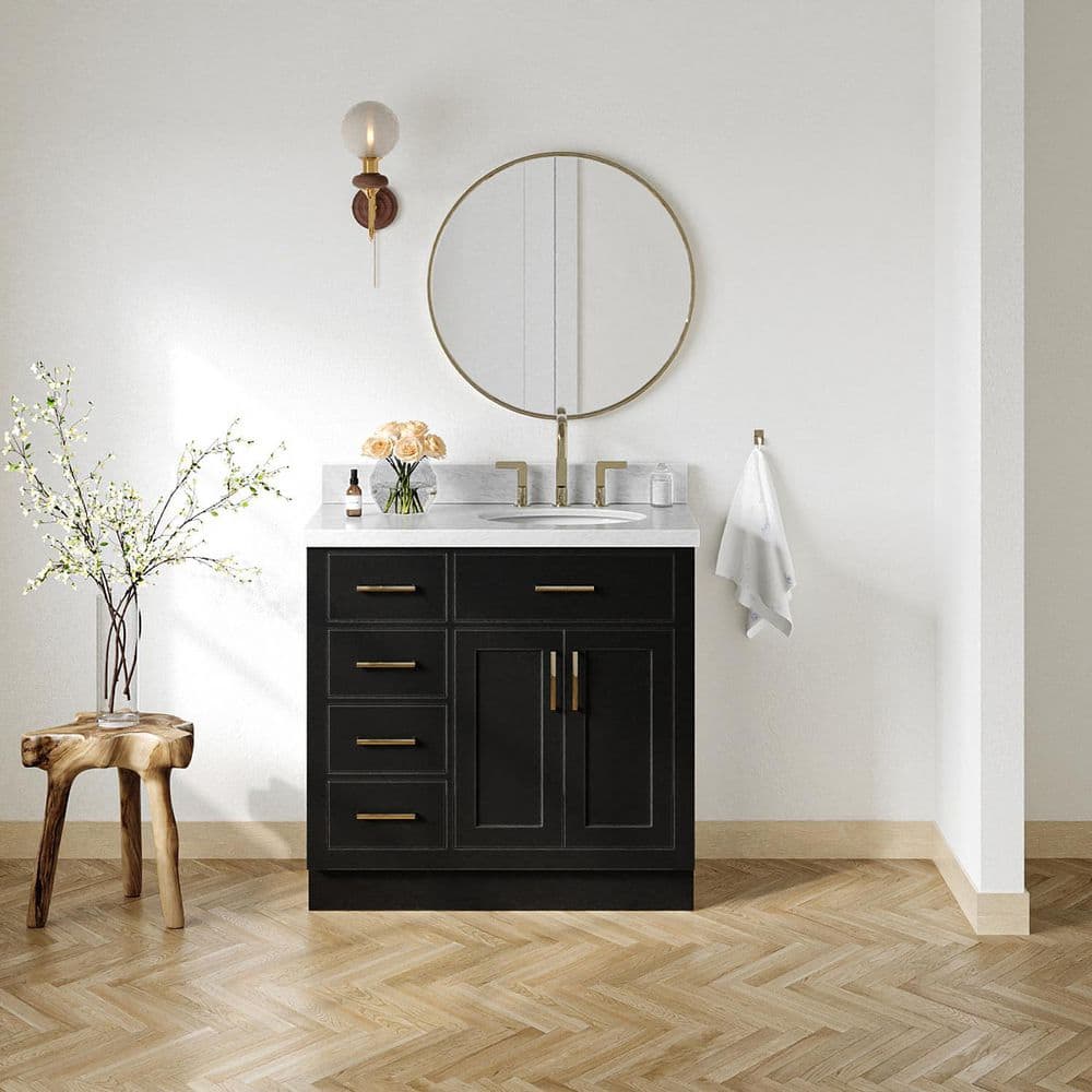 Hepburn 36 in. Single Sink Freestanding Bathroom Vanity in Black with Carrara White Marble Top price history on PriceWatchPro