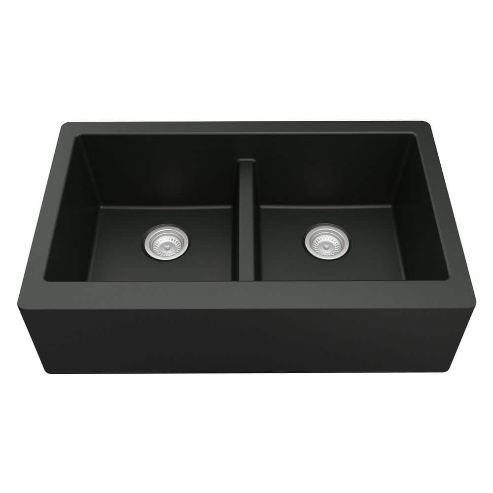 Brown Quartz Double Bowl Farmhouse Apron Front Kitchen Sink Kit