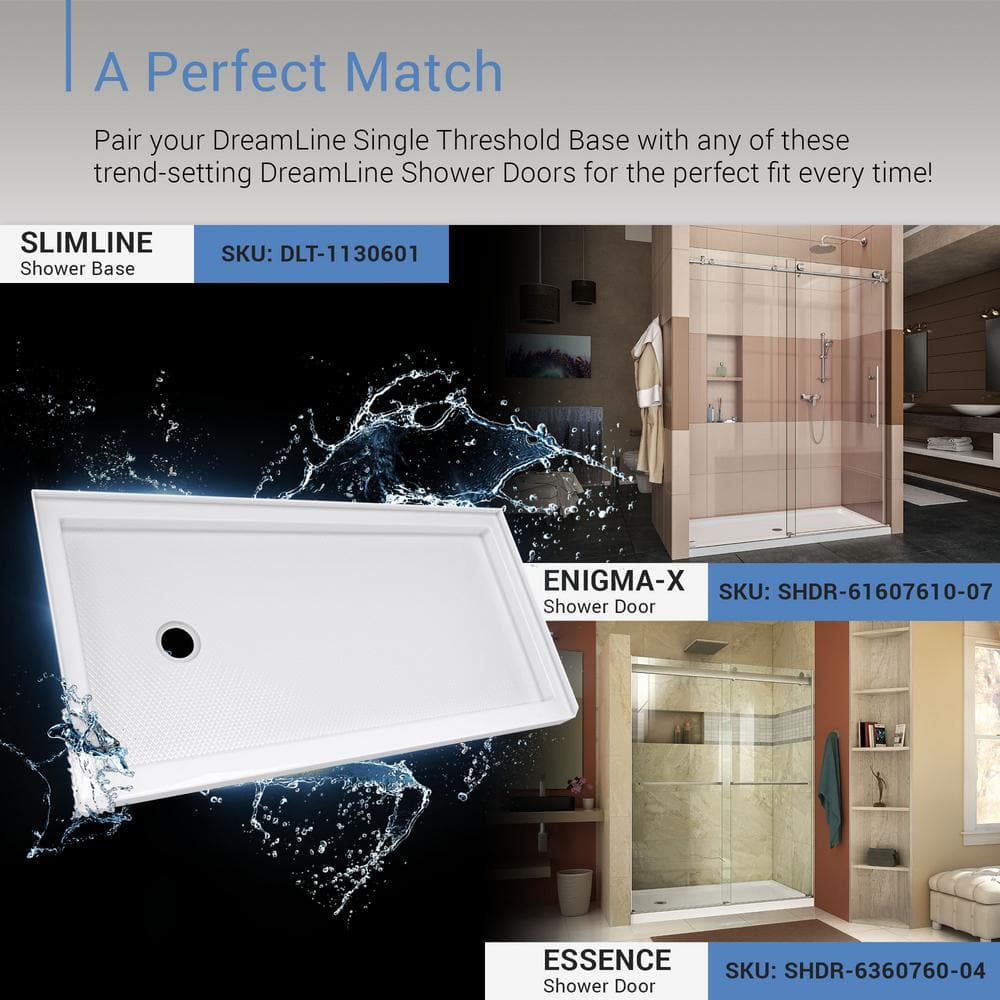 SlimLine 60" x 30" White Rectangular Shower Base