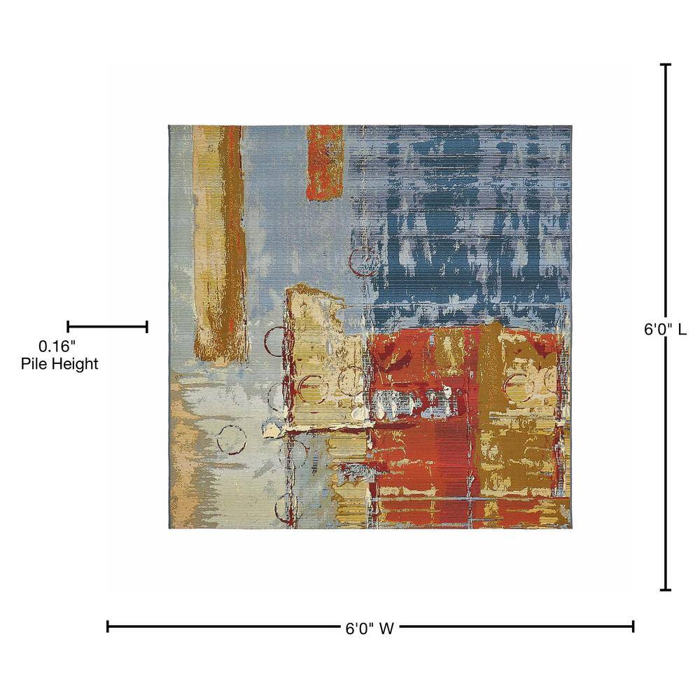 Colorful Easy-Care Synthetic 6' Square Outdoor Rug
