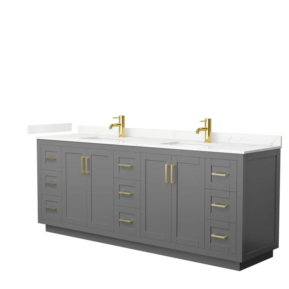 Wyndham Collection Miranda 84 in. W x 22 in. D x 33.75 in. H Double Bath Vanity in Dark Gray with Giotto Quartz Top, Dark Gray with Brushed Gold Trim -  840193357426