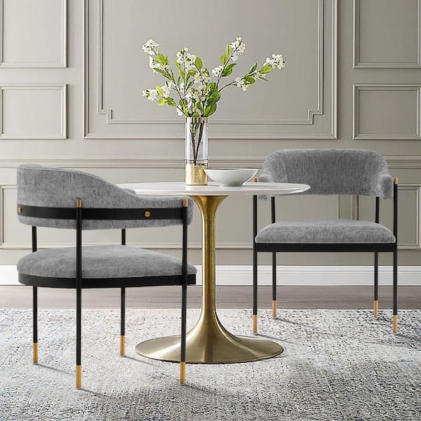 Manhattan Comfort Lia Grey Modern Chenille Upholstered Dining Armchair (Set of 2)