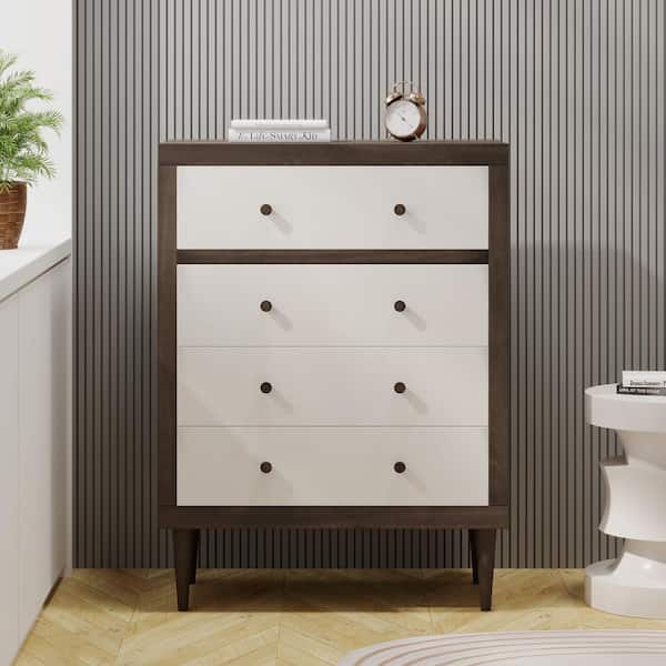 Noble House Fairhall 4-Drawer Walnut and White Dresser