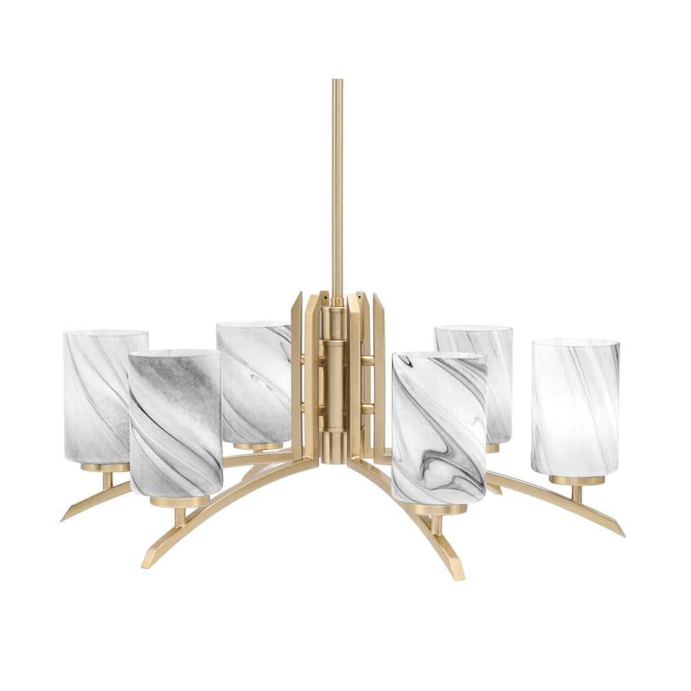 Siena 26 in. 6-Light New Age Brass Chandelier with 4 in. Onyx Swirl Glass S