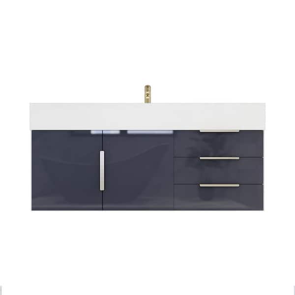 Bethany 47 in. W x 20 in. D x 22 in. H Single Sink Floating Bath Vanity in Gloss Gray with White Acrylic Top