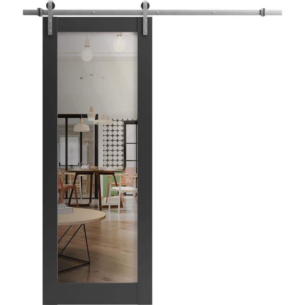 18 in. x 84 in. 1 Panel Clear Glass Black Matte Solid Wood Sliding Barn Door with Hardware Kit price history on PriceWatchPro