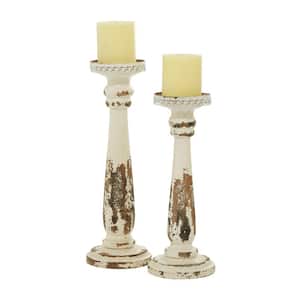 Brown Wood Distressed Pillar Candle Holder (Set of 2)