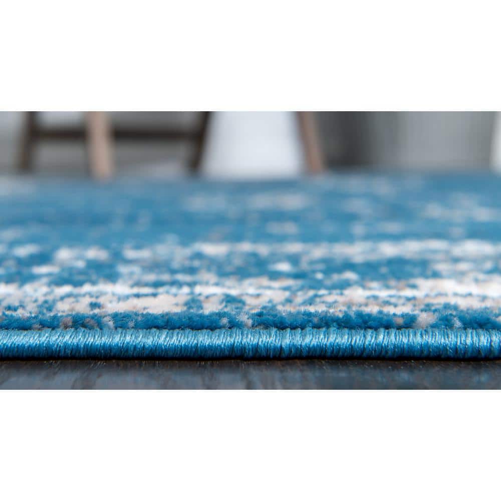 Blue Rectangular Easy Care Stain-Resistant Indoor Area Rug