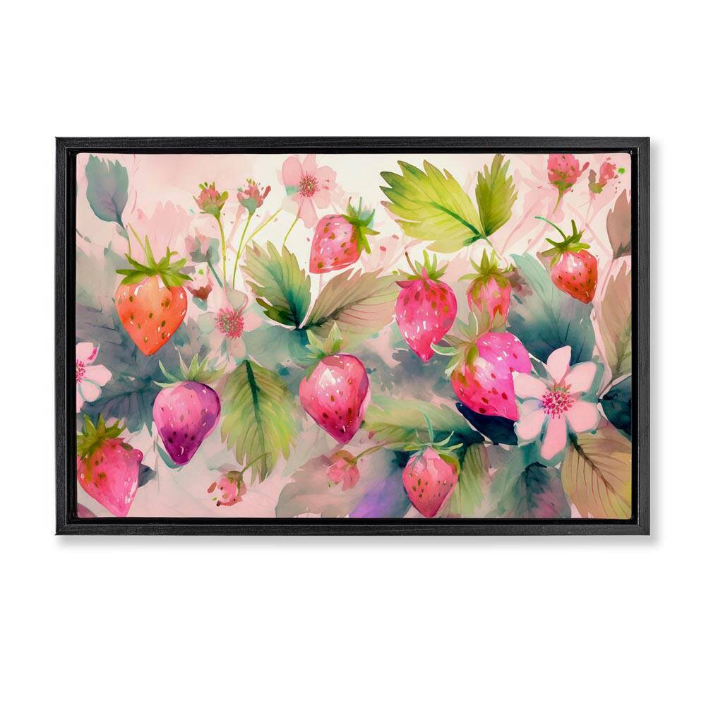 Pink Strawberries and Bloom by Alina Georgescu Black Floater Frame Food Graphic Art Print 17 in. x 25 in. price history on PriceWatchPro