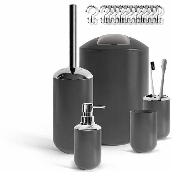 20-Piece Gray Bathroom Accessories Set with Shower Curtain and Liner, Toothbrush Holder, Soap Dispenser, Trash Can