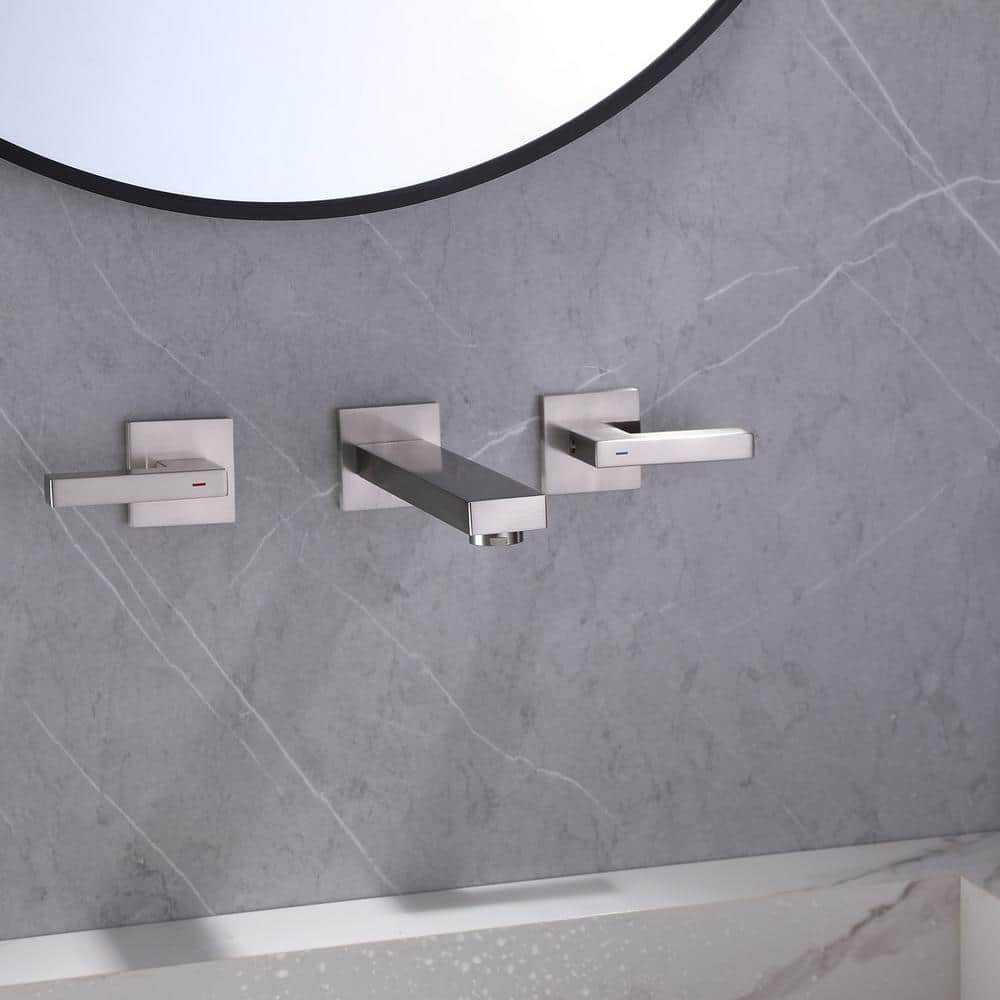 Brushed Nickel Two-Handle Wall Mounted Bathroom Faucet
