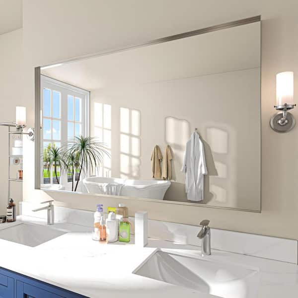 TOOLKISS 60 in. W x 36 in. H Rectangular Aluminum Framed Wall Bathroom Vanity Mirror in Silver