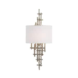 Cameo 9 in. 1-Light Champagne Luxe Modern Farmhouse Wall Sconce with White Linen Shade