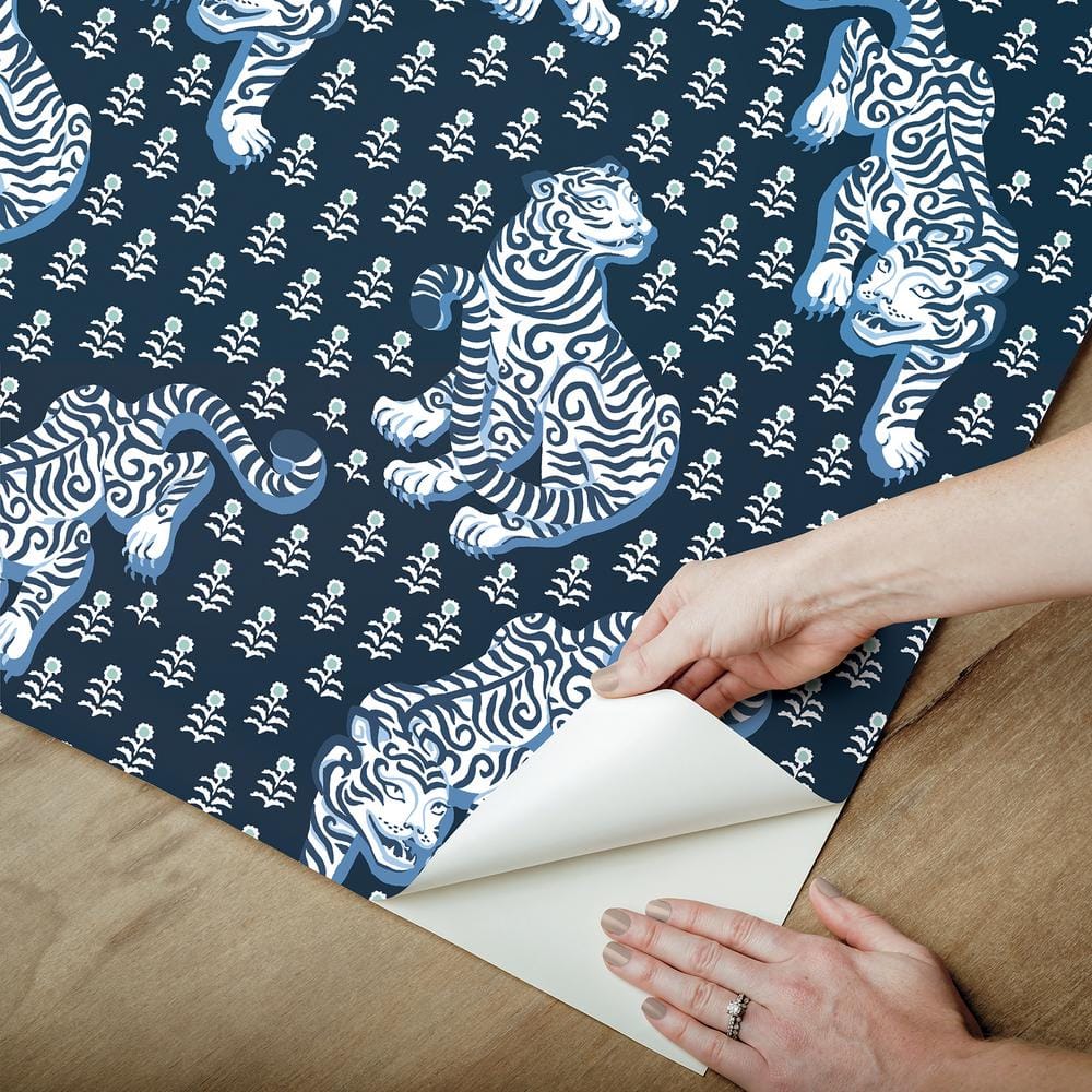 Navy and White Tiger Queen Peel & Stick Wallpaper