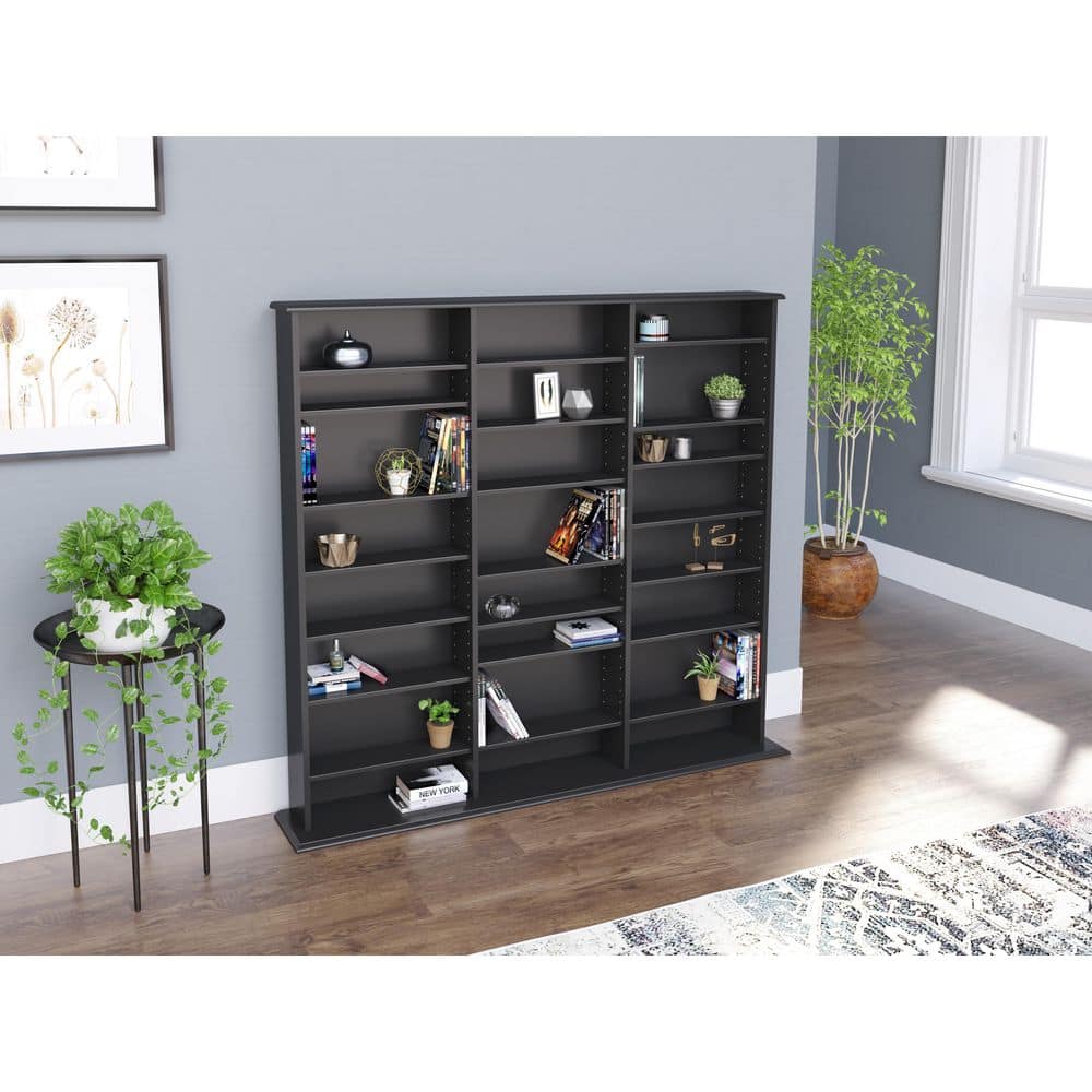 Sleek Deep Black Laminated Wood Composite Media Storage