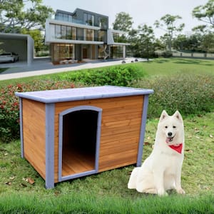 Natural Dog House Outdoor and Indoor Heated Wooden Dog Kennel for Winter with Raised Feet Weatherproof for Large Dogs