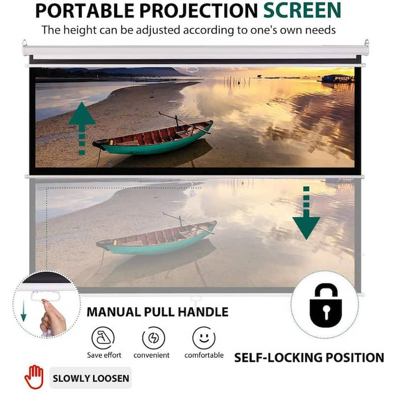 120 in. Manual Pull-Down Retractable Projector Screen, 1:1 HD