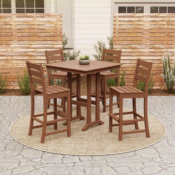 POLYWOOD Grant Park Teak 5 Piece HDPE Plastic Side Chair Farmhouse