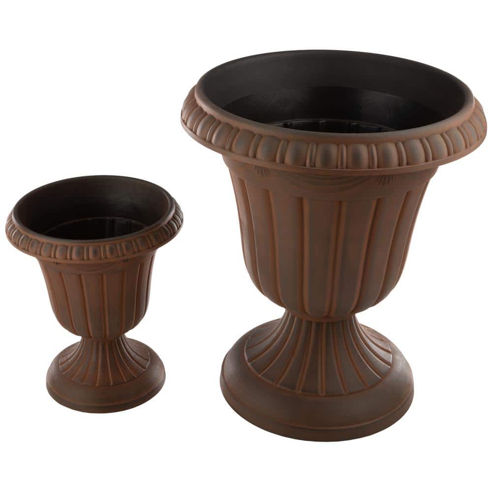 Brown Recycled Plastic Outdoor Urn Planter Set